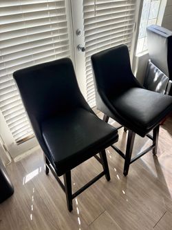Black leather counter stools (2)