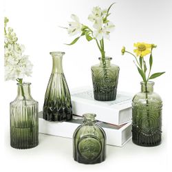 Small Green Vases Decor! Brand New! 5 Pack!