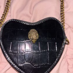 KURT GEIGER Kensington Croc Heart Micro Crossbody Bag In Black