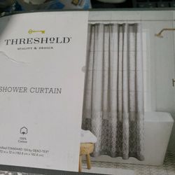Threshold Embroidered Bathroom Shower Curtain 72" x 72" 100% Cotton Gray