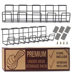 NEW. Under Desk Cable Management Tray - Wire Organizer for Cable Management - Glass Table Storage Ca