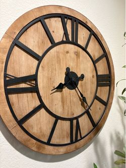 Large Wood and Metal Roman Numeral Wall Clock