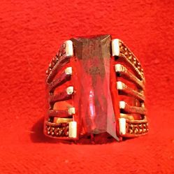 925.Silver Garnet Emerald Cut With Diamond Chips 