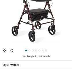 Medline Heavy Duty Rollator Walker with Seat, Bariatric Roling
Walker Supports up to 500 lbs, Large 8-inch Wheels, Burgundy