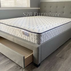 Full Grey Euro Platform Bed With Ortho Mattress Included 
