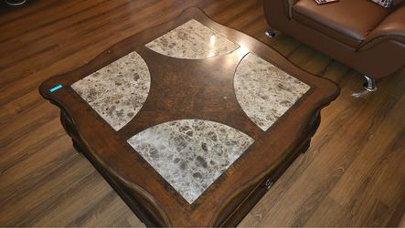 Wood and Marble Inlay Coffee Table