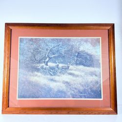 VTG 'Neath The Ole Apple Tree Authentic Print By Eileen Melton 1989 Framed COA