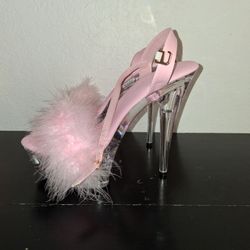 Pink Marabou Feather Clear Heel Platform Sandals