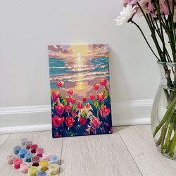 Handmade Tulip Sunset Painting – Original Acrylic Art" 8 x 12"