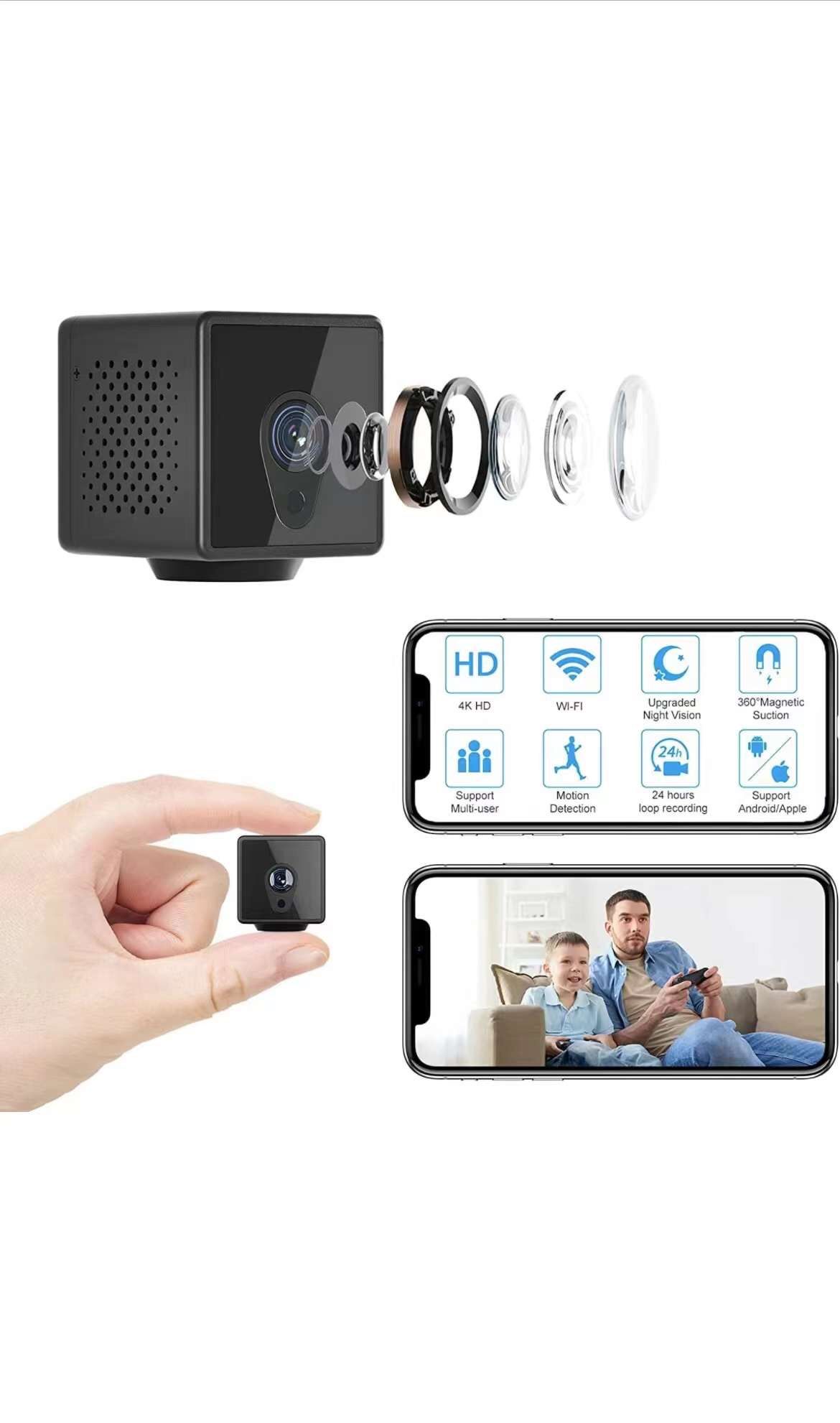 Mini Hidden Camera Wireless WiFi HD 4K Apartment Security Nanny Cams Night Vision and Motion Detection Portable Surveillance Baby Monitor Camera Cameras & Photography