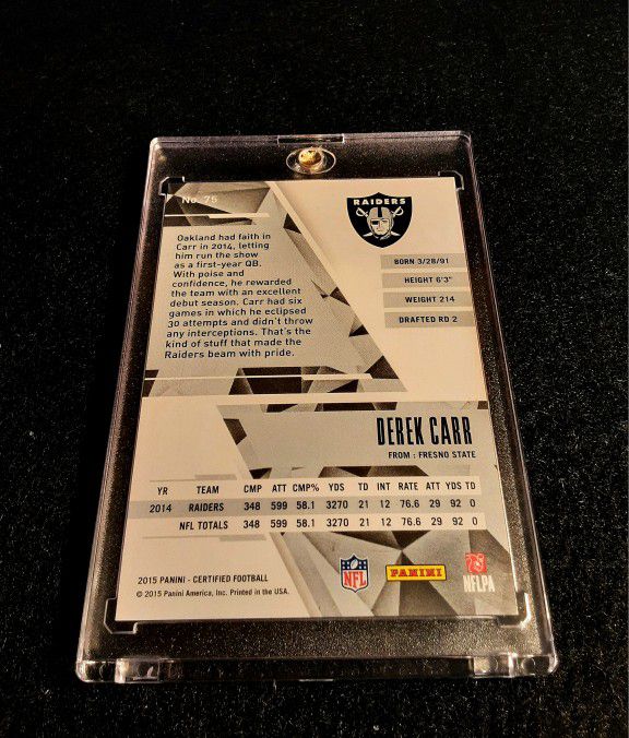 Derek Carr 2 Card Numbered Lot! Sweet!! /299. /499 Raiders/Saints NFL 