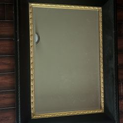 Wooden Framed Mirror – 32” x 3’8” Black & Gold (Minor Chips)