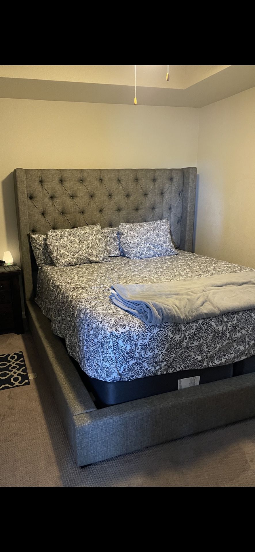 Ashley Furniture Cal King Bed Frame - Gray Tufted Headboard - Great Condition