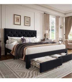 GarveeHome King Size Bed Frame with 2 Storage Drawers