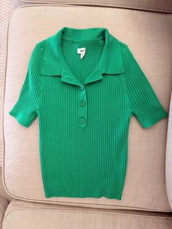 Aerie Green Ribbed Knit Polo Top