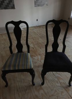 Chair(s) - black lacquer. Upholstered with different fabrics but the chairs match. Price is for both.