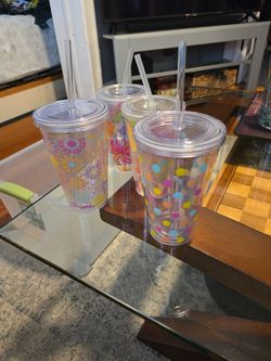 4pack Of Cold Drink Cups With Covers And Straws/reusable 