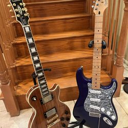 Fender MIM Stratocaster and Epiphone Les Paul Custom Pro