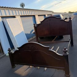 King Bed Frame And Box Spring Heavy Wood 