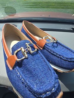 Blue Woven Loafers with Silver Horsebit Detail
