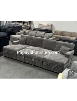 New deal! 120” Ultra Large Sectional Sofa Bed, Double Chaise Sectional, Super Comfort Corduroy Couch, Sectional, Sofa, Couch, U-Shaped Couch,Sectional