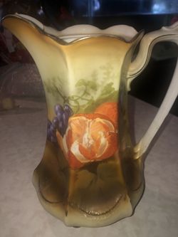 Vintage Hand painted Fruits  Pitcher 