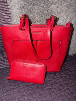Michael Kors Red Leather Tote Bag and Wallet Set