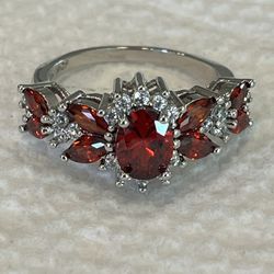 18K White Gold Filled Ruby Red W/ Rhinestone Ring NWOB