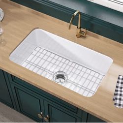 White Undermount Kitchen Sink 36 Inch - Large Topmount Fireclay Drop In Sink 36"x18"x10",Heavy Duty Deep Single Bow