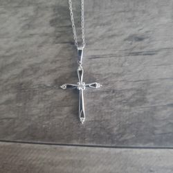 10k White Gold Cross Necklace With Diamond Accent