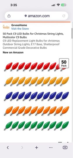 GvvooHome 50-Pack C9 Multicolor LED Bulbs