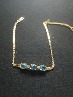 14k Yellow Gold Womens Diamond And Aquamarine Bracelet 
