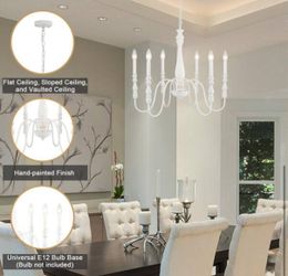  6 Light Distressed White Traditional Empire Chandelier for Living Room Bedroom No Bulbs Included L1 $30