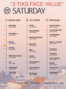 2 CRSSD TIXS Sat Sep 26 FACE VALUE