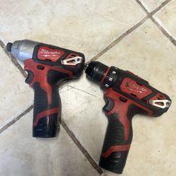Milwaukee M-12 Impact drill set   With 2 Batteries 