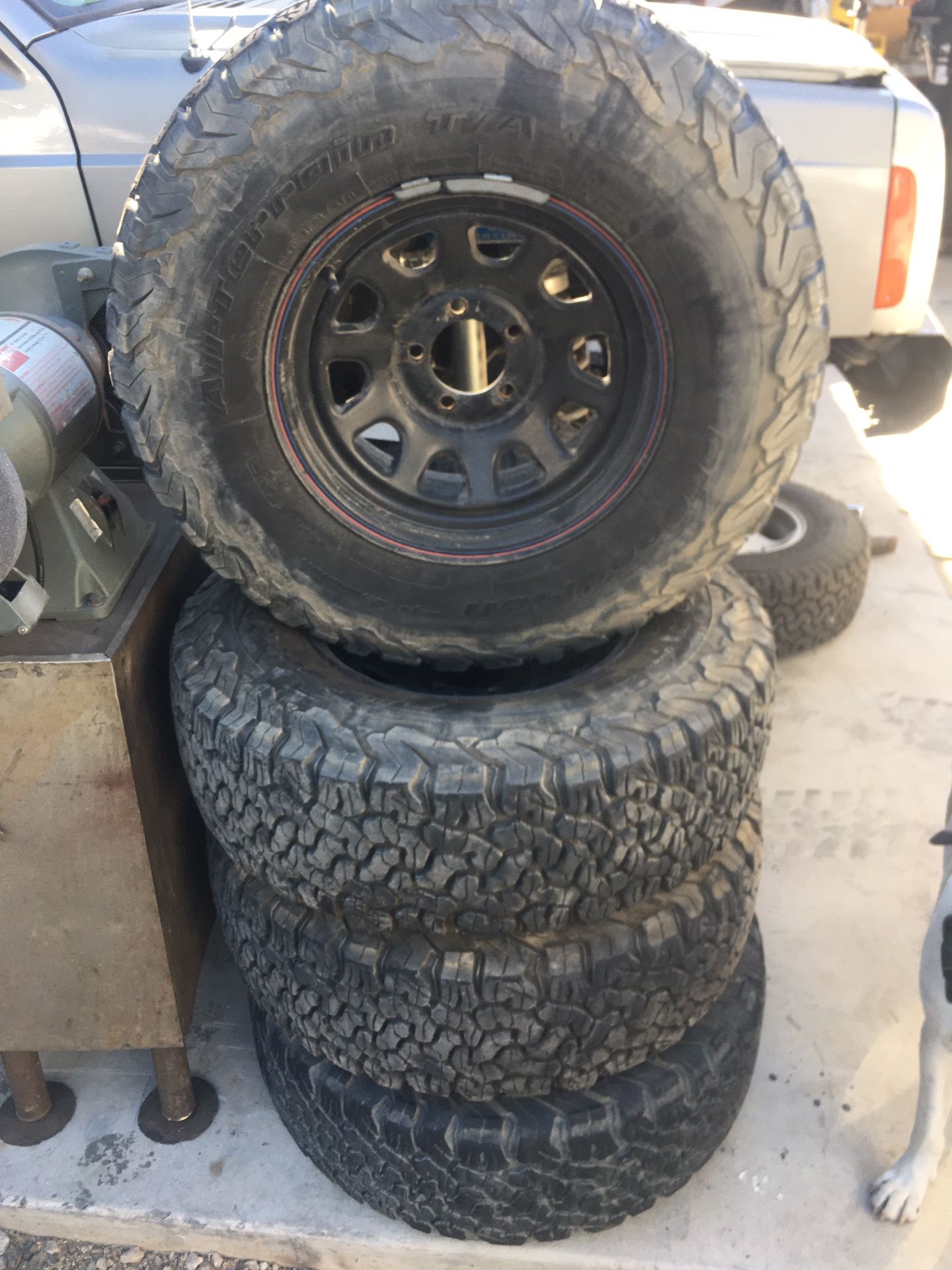 BF jeep wheels and tires, two tires are new, two have 70% life.