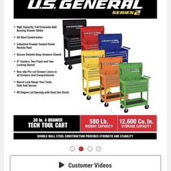 U.S. GENERAL 30 in. 5 Drawer Mechanics Cart, Slate Gray