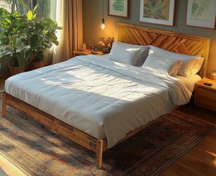Sierra Solid Wood Bed Frame with Adjustable Headboard, KING