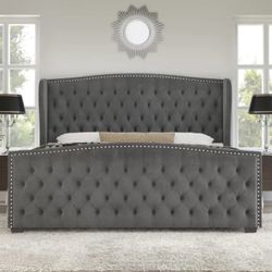 New Gray King Bed ( Mattress Sold Separately 