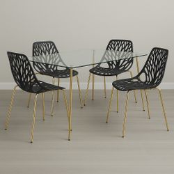 Black Gold Glass Dining Table Set For 4
