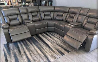 New Reclining Sectional. Grey Or Brown Gel Leatherette. 106x106. Free Delivery!