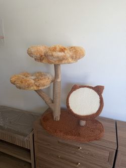 Aesthetic Flower Cat Tree Tower with Scratching Post for Indoor Cats, 30" H Modern Cat Tree with Natural Solid Wood Branch,