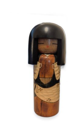 Vintage Japanese Kokeshi Doll, Carved Working Girl, Chatter Work, Unsigned