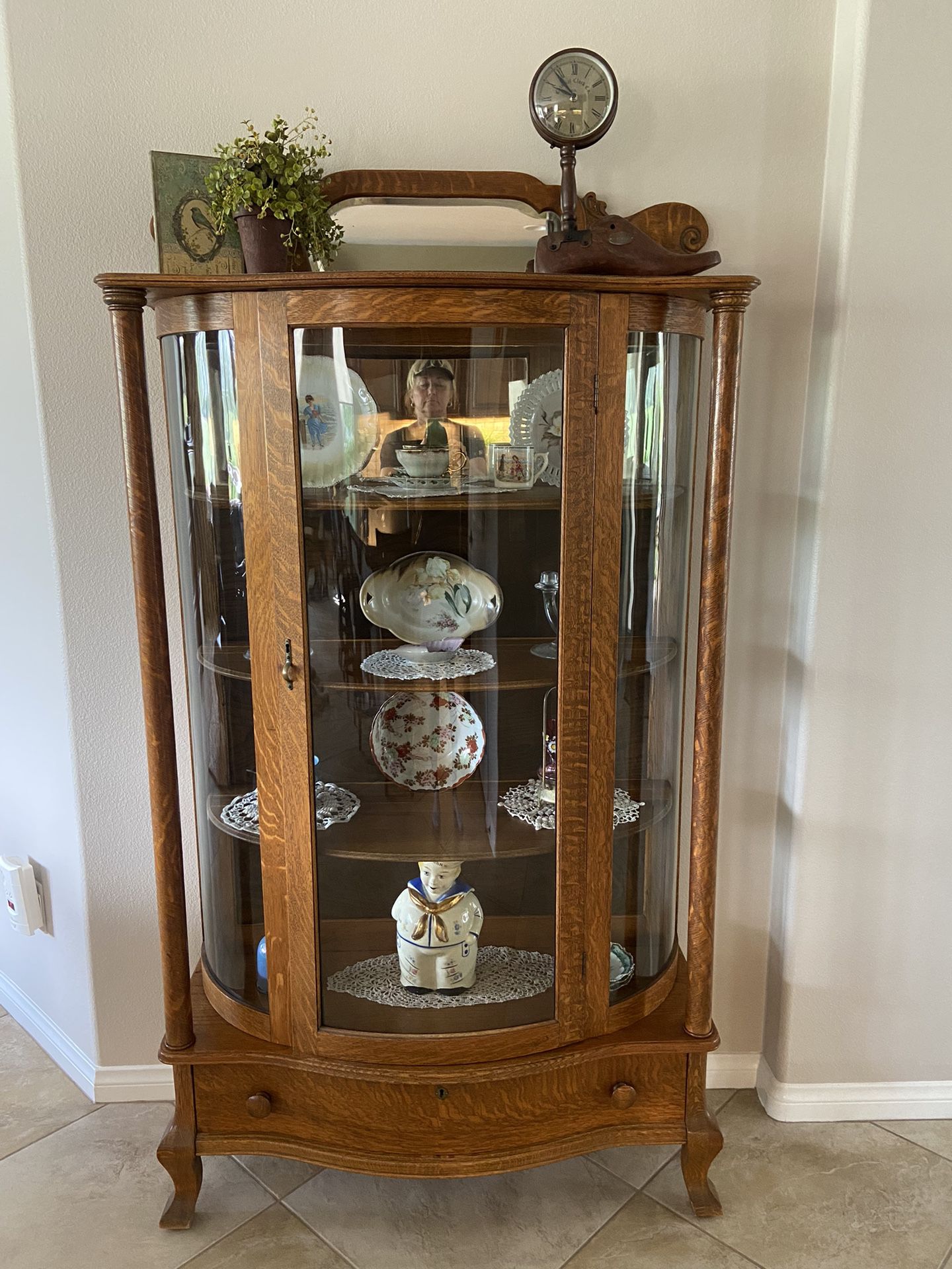 Antique Tiger Oak China Cabinet 