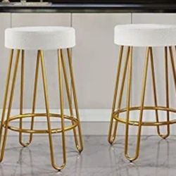 Round Kitchen Counter Stool Home Bar Height Stools with Golden Hairpin Legs

