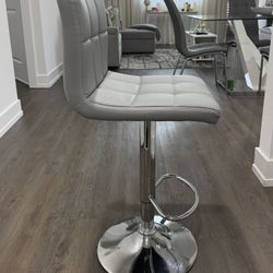 Just 1 Modern Adjustable Bar Stool – Light Gray Faux Leather