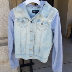Jean Jacket Teen Girl With Hoodie Size Small