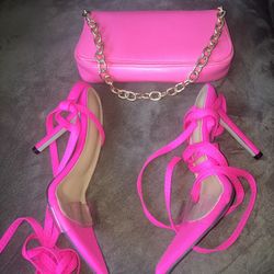 Brand New Neon Pink Heels & Purse