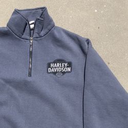Harley Davison Blue Quarter Zip Crewneck