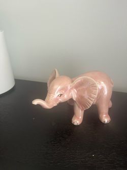 Pink Elephant figurine, trunk up with gold plated eyes and feet